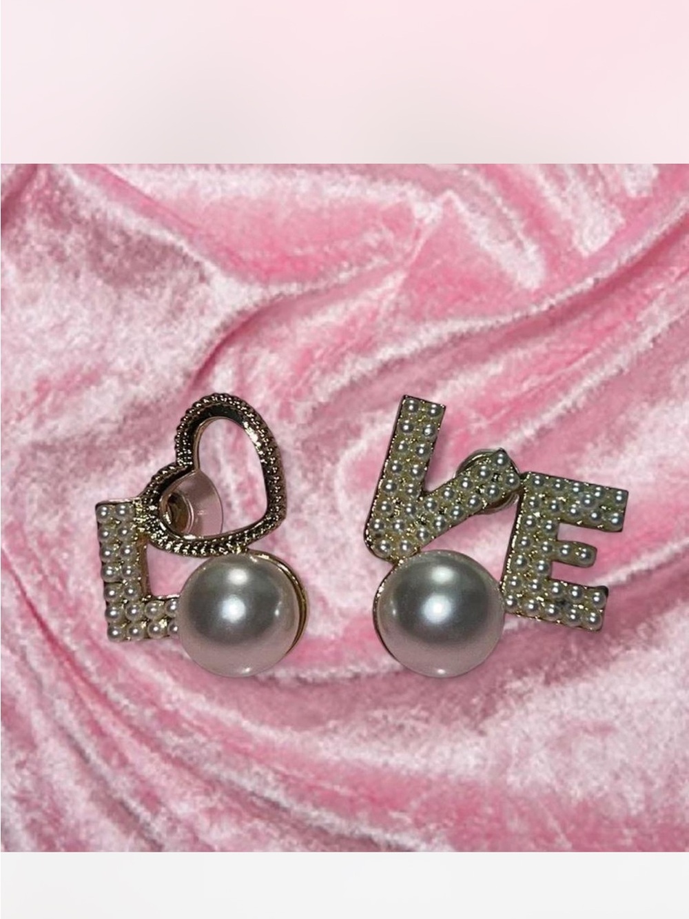 LOVE Pearl Accent Stud Earrings - Gold and White